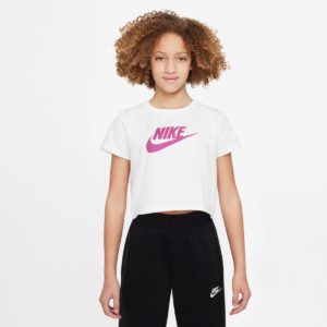 Nike Παιδικό Cropped T-Shirt για Κορίτσια Λευκό / Φούξια
