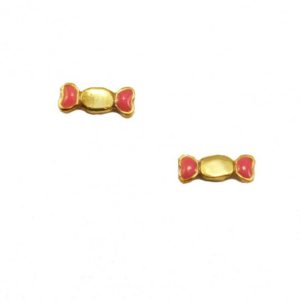 Παιδικά σκουλαρίκια χρυσά 14Κ με σχέδιο καραμέλες με κόκκινο σμάλτο P0752368