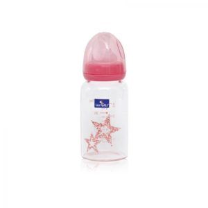 Μπιμπερό Γυάλινο Με Θηλή Σιλικόνης Anti-Colic 0m+ 120ml Pink Stars Lorelli