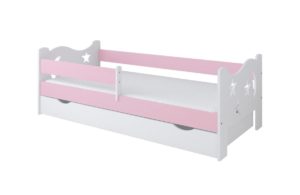 Παιδικό Κρεβάτι Kamile με Συρτάρι + Δώρο Στρώμα από 140 έως 180x80 cm Λευκό Ροζ