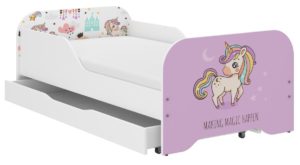 Παιδικό Κρεβάτι Miki 160 x 80 cm με Συρτάρι + Δώρο Στρώμα - Pink Unicorn