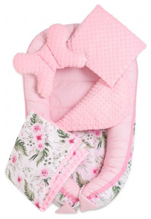 Jukki Χειροποίητο Σετ Baby Nest 5 τμχ Φωλιά Μωρού 90x50cm 0+μηνών - In Garden Pink Minky (5907534758436)