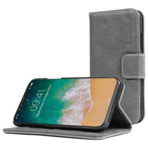Snugg iPhone X Leather Flip Case Slate Grey [CSAP1117-SHSKNGRY]