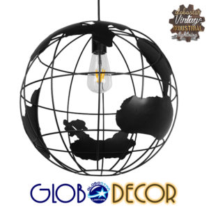 GloboStar® EARTH 01663 Vintage Industrial Κρεμαστό Φωτιστικό Οροφής Μονόφωτο 1 x E27 AC220-240V IP20 - Φ40 x Υ40cm - Μαύρο Μεταλλικό Πλέγμα - 5 Χρόνια Εγγύηση
