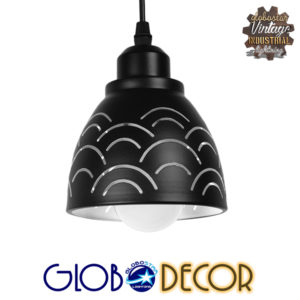 GloboStar® CLOUD 01482 Μοντέρνο Κρεμαστό Φωτιστικό Οροφής Μονόφωτο 1 x E27 Μεταλλικό Μαύρο Λευκό Καμπάνα Φ13 x Υ14cm