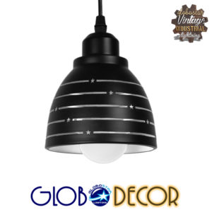 GloboStar® LINE STARS 01483 Μοντέρνο Κρεμαστό Φωτιστικό Οροφής Μονόφωτο 1 x E27 Μεταλλικό Μαύρο Λευκό Καμπάνα Φ13 x Υ14cm