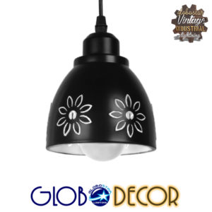 GloboStar® MARGARETA 01479 Μοντέρνο Κρεμαστό Φωτιστικό Οροφής Μονόφωτο 1 x E27 Μεταλλικό Μαύρο Λευκό Καμπάνα Φ13 x Υ14cm