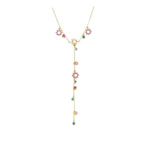 LOISIR - Κολιέ Princess μεταλλικό επίχρυσο “Y” με στοιχεία, ροζ glitter και ζιργκόν 01L15-01861