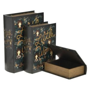 Inart Σετ Διακοσμητικά Κουτιά Ξύλινα Καφέ σε Σχήμα Βιβλίου 3τμχ
