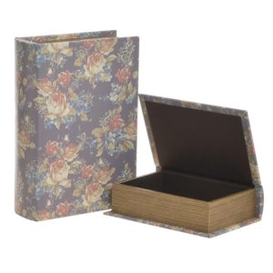 Inart Σετ Διακοσμητικά Κουτιά από Δερματίνη Λουλούδια σε Σχήμα Βιβλίου 2τμχ