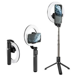 Selfie Stick Hoco LV03 Plus 360ᵒ για Συσκευές 4.7-6.7 με LED Φωτισμό και Τηλεχειριστήριο Μαύρη