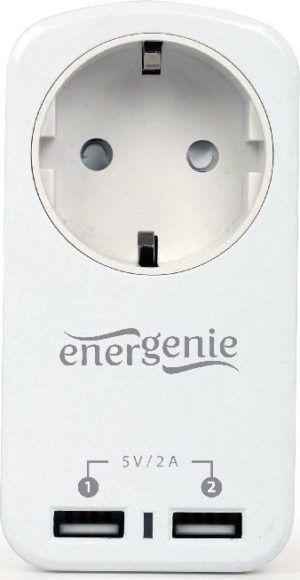 ENERGENIE PROTECTOR 2-PORT USB CHARGER WITH PASS-THROUGH AC SOCKET 2.1A WHITE EG-ACU2-01-W