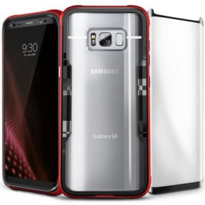Zizo SHOCK 2.0 Refined PC Metallic Bumper Hybrid Case For Samsung Galaxy S8 Plus w/ 9H Curved Full Glass Red/Black -1SHK2-SAMGS8PLUS-RDBK
