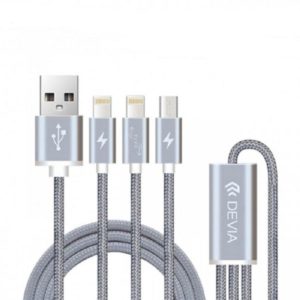 DEVIA Premium 3-in-1 Charging Cable for iOS / Android 1.2m (Grey)