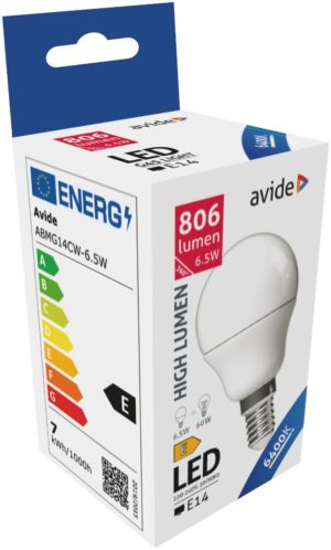 Avide LED Σφαιρική G45 6.5W E14 Ψυχρό 6400K Υψηλής Φωτεινότητας