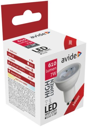 Avide LED Σπότ Αλουμίνιο + Πλαστικό 7W GU10 36° Θερμό 3000K Υψηλής Φωτεινότητας