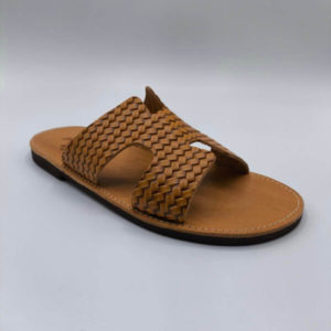 Mens Leather Slide H Cut Embossed Leather