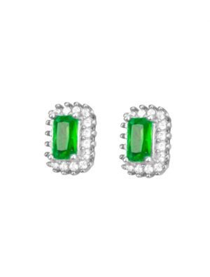 Σκουλαρίκια ροζέτες από ασήμι με πέτρες ζιργκόν σε χρώμα πράσινο και λευκό