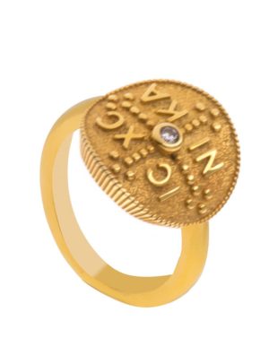 Δαχτυλίδι από επιχρυσωμένο ασήμι κωνσταντινάτο με πέτρα ζιργκόν