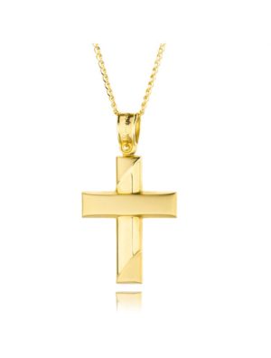 Χειροποίητος βαπτιστικός σταυρός 14 καρατίων μαζί με με την αλυσίδα του επίσης από χρυσό 14 καρατίων Κ14