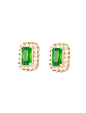 Σκουλαρίκια ροζέτες από επιχρυσωμένο ασήμι με πέτρες ζιργκόν σε χρώμα πράσινο και λευκό