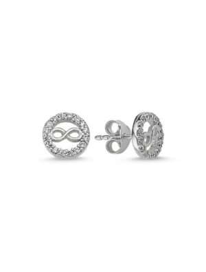 Σκουλαρίκια γυναικεία Paraxenies από ασήμι 925 άπειρο μέσα σε κύκλο με πέτρες ζιργκόν SL072