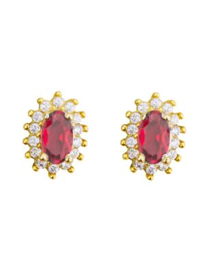 Σκουλαρίκια ροζέτες από επιχρυσωμένο ασήμι με πέτρες ζιργκόν σε χρώμα κόκκινο και λευκό
