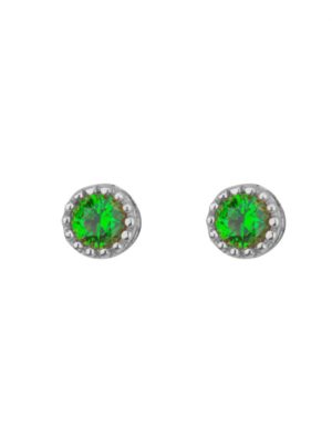 Σκουλαρίκια στρογγυλλά από ασήμι με πέτρες ζιργκόν σε χρώμα πράσινο