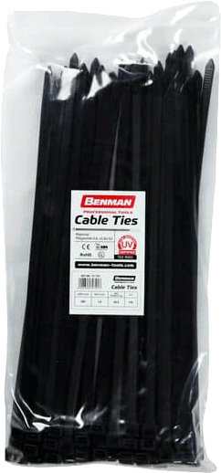 Benman Δεματικά Καλωδίων Μαύρα 370x7.6mm 100τεμ.