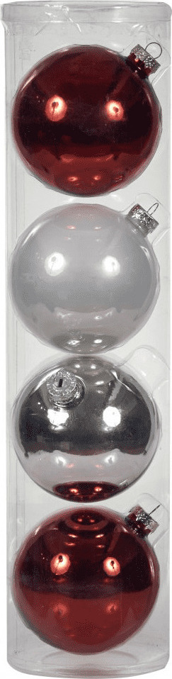 Γυάλινη Μπάλα 100 mm Κόκκινο Λευκό (set 4 τεμάχια) [ # GLB-10004/RWH ]