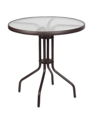 Τραπέζι Εξωτερικού Χώρου Στρογγυλό Μεταλλικό με Γυάλινη Επιφάνεια Καφέ 60x60x72 cm (ΤΑΒ-60ΒR)