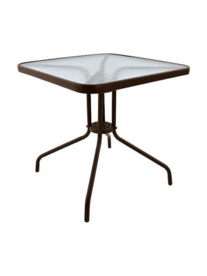 Τραπέζι Εξωτερικού Χώρου Τετράγωνο Μεταλλικό με Γυάλινη Επιφάνεια Καφέ 70x70x72 cm (ΤΑΒ-70Χ70ΒR)