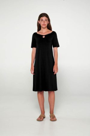 Γυναικεία Φόρεμα με Κοντό Μανίκι VAMP 95% ΒΙΣΚΟΖΙ - 5% ΕΛΑΣΤΑΝ 20512, BLACK