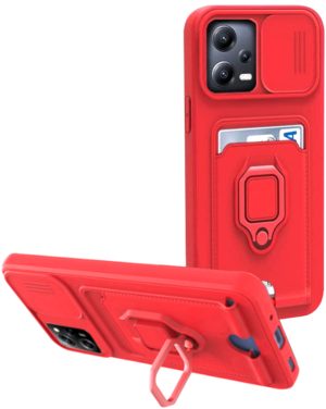 Bodycell Multifunction - Ανθεκτική Θήκη Xiaomi Redmi Note 12 5G / Poco X5 με Λουράκι Λαιμού / Κάλυμμα Κάμερας / Ring Holder / Υποδοχή Κάρτας - Red (5206015015854) BM-00150