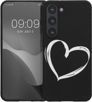 KWmobile Θήκη Σιλικόνης Samsung Galaxy S23 - Brushed Heart / White / Black (60332.02) 60332.02