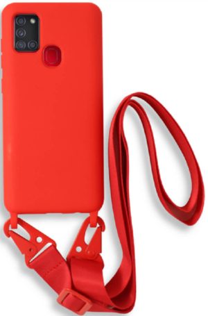 Bodycell Θήκη Σιλικόνης με Λουράκι Λαιμού - Samsung Galaxy A21s - Red (5206015001239) BL-00056