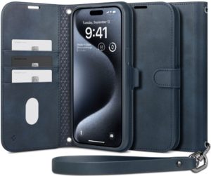Spigen Wallet S Pro - Ανθεκτική Θήκη Πορτοφόλι Apple iPhone 15 Pro με Αποσπώμενο Λουράκι Χειρός / Λαιμού - Navy (ACS06741) ACS06741