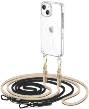 Tech-Protect FlexAir Chain - Σετ Σκληρή Διάφανη Θήκη MagSafe με 2 x Αποσπώμενα Λουράκια Λαιμού - Apple iPhone 15 - Black / Beige (9490713936801) 116102