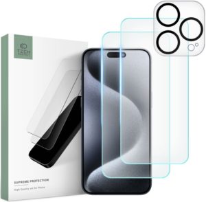 Tech-Protect Supreme Set - Σετ Tempered Glass 2 x Αντιχαρακτικά Προστατευτικά Οθόνης και 1 x Κάμερας - Apple iPhone 15 Pro Max - Clear (9319456604733) 115739