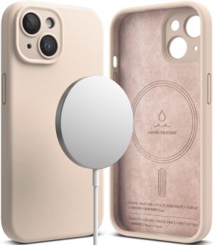 Ringke Silicone Magnetic - Ανθεκτική MagSafe Θήκη Σιλικόνης - Apple iPhone 15 - Pink Sand (8809919309387) 116982