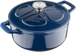 Navaris Cast Iron Casserole Dish with Lid - Αντικολλητική Κατσαρόλα από Χυτοσίδηρο για Εστίες / Φούρνο - 24cm - 3.5L - Dark Blue (48777.01.17) 48777.01.17