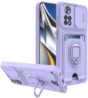 Bodycell Multifunction - Ανθεκτική Θήκη Xiaomi Poco X4 Pro 5G με Λουράκι Λαιμού / Κάλυμμα Κάμερας / Ring Holder / Υποδοχή Κάρτας - Purple (5206015015700) BM-00146