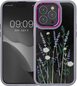 KWmobile Crystal Hard Case - Σκληρή Διάφανη Θήκη με TPU Bumper - Apple iPhone 14 Pro - Flower Straws / Lavender / Green / Transparent (60468.01) 60468.01