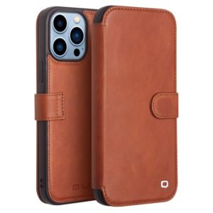 Θήκη iphone 13 Pro Max QIALINO Leather Magnetic Clasp Flip Case-Light Brown MPS15369