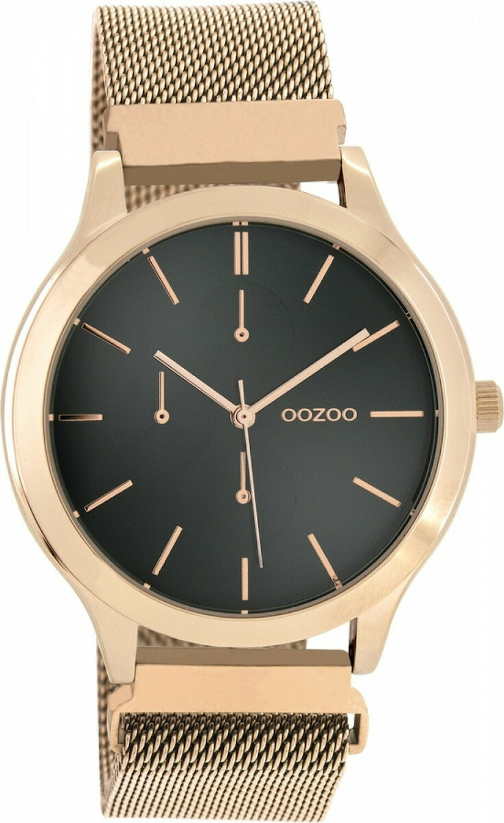 OOZOO Vintage Ρολόι Γυναικείο Ροζ Χρυσό Μπρασελέ Mesh Μεταλλικό Μπρασελέ C10688