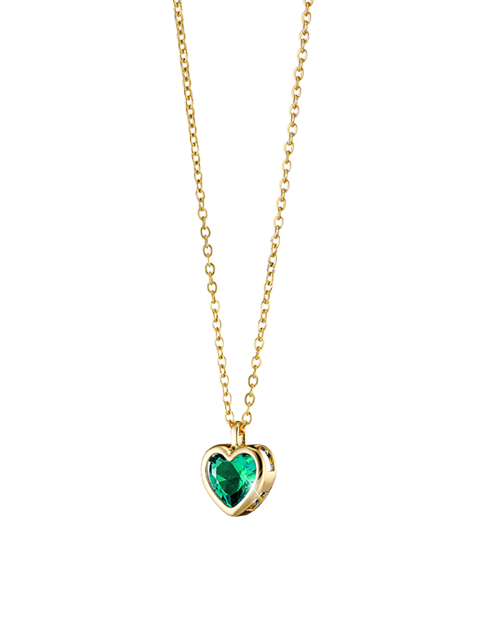 LOISIR Κολιέ Happy Hearts μεταλλικό επίχρυσο με πράσινη καρδιά 01L15-01877