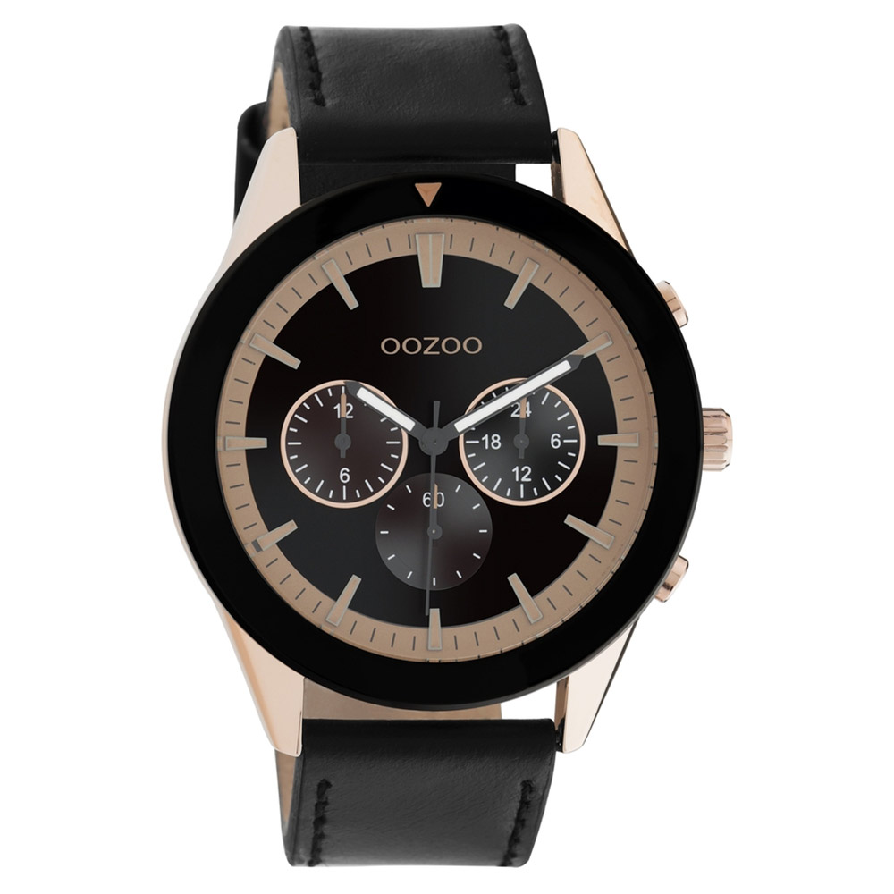 OOZOO Timepieces Ανδρικό Ρολόι Μαύρο Δερμάτινο Λουρί C10804