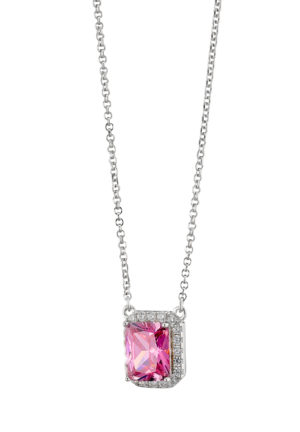OXETTE Κολιέ Kate Gifting ασημένιο με ορθογώνιο ροζ κρύσταλλο και λευκά ζιργκόν 01X01-05368
