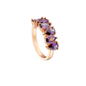 OXETTE ELEGANZA δαχτυλίδι μεταλλικό ροζ χρυσό με μωβ ζιργκόν 04X15-00284
