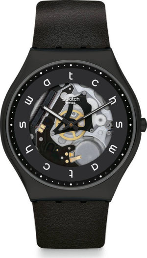 SWATCH WHITE SIDE Ρολόι Unisex Μαύρο λουρί δερμάτινο SS07B101